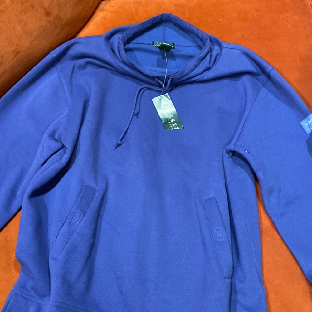 Lauren Ralph Lauren blue pullover sweatshirt size L with high neck.